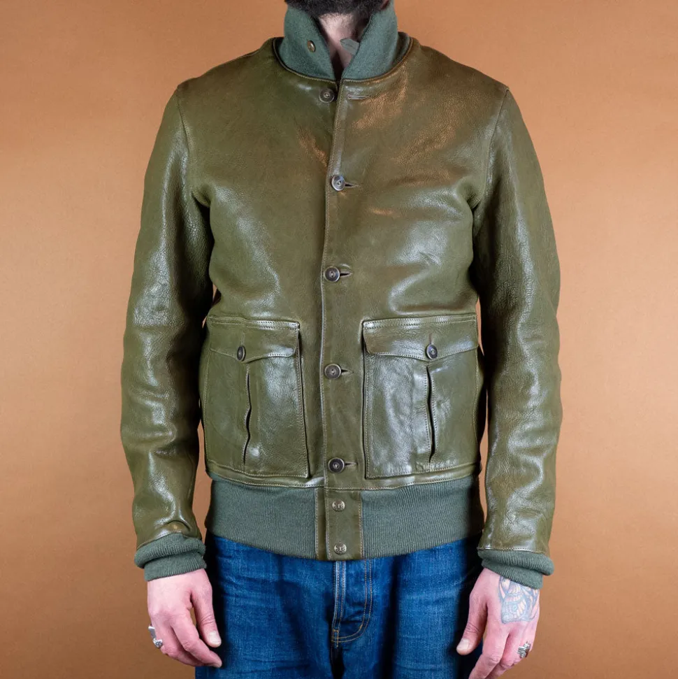 Baseballjacke Leder Grün