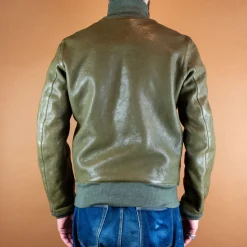 Baseballjacke Leder Grün