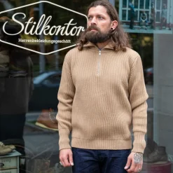 Navy Half Zip Pullover Camel