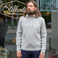 Navy Half Zip Pullover Light Grey